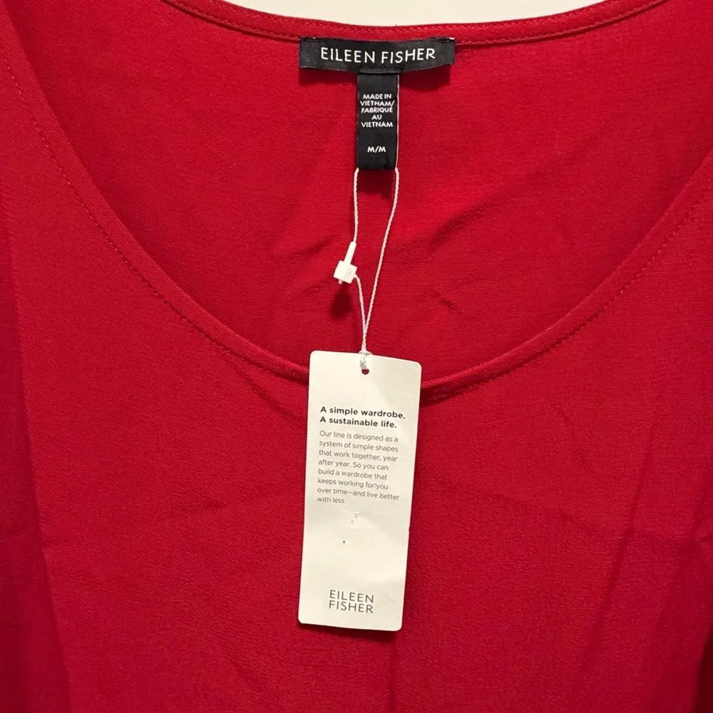 $248 NWT Eileen Fisher Medium Scoop Neck Tank Dress Red Tencel Lyocell Viscose